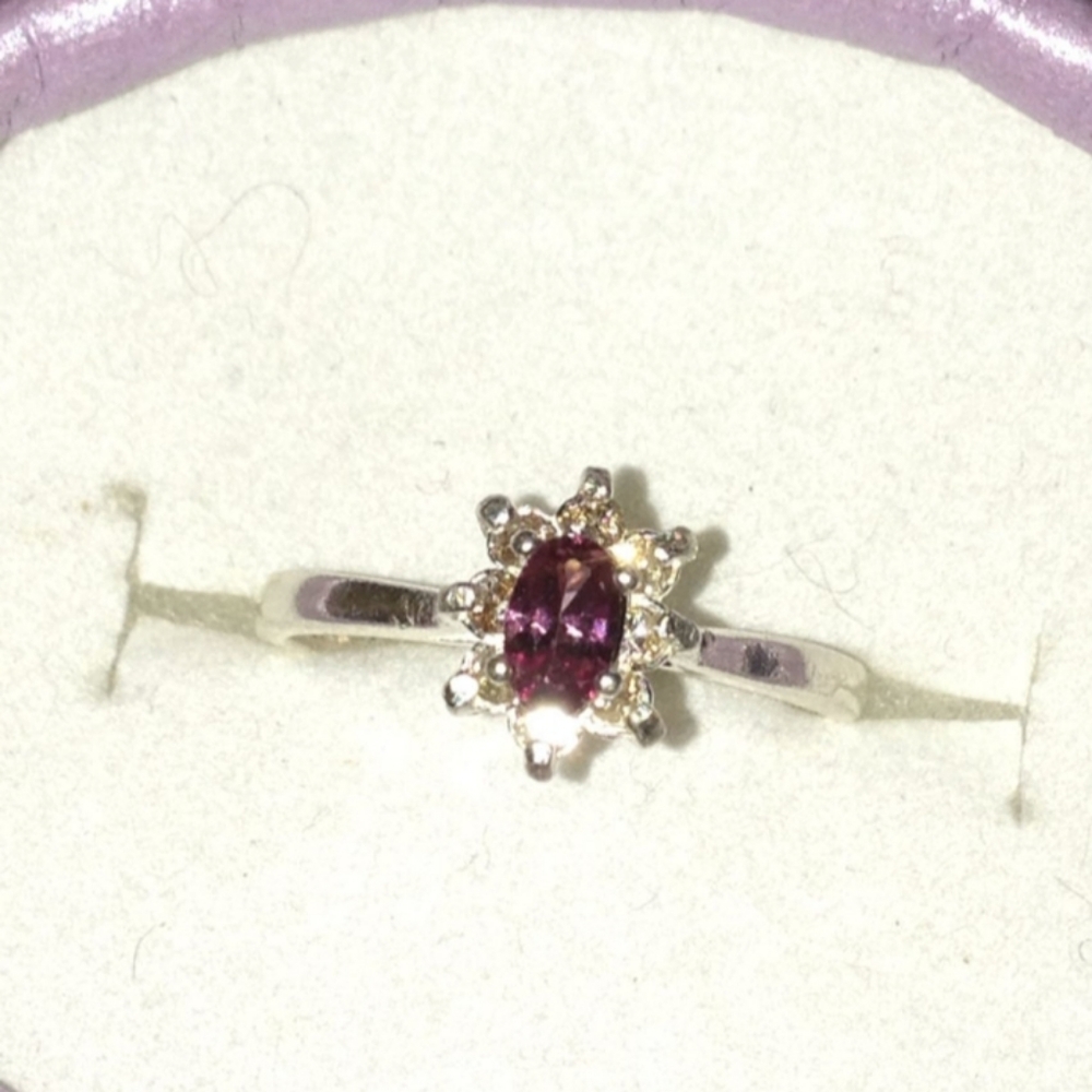 Natural Malaya Garnet White Sapphire accented Sterling Silver Ring